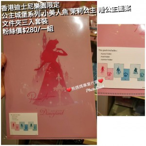 香港迪士尼樂園限定 公主城堡系列 小美人魚 茱莉公主 睡公主圖案文件夾三入套裝